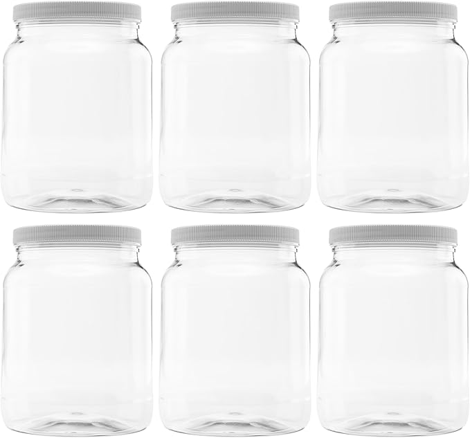 Plastic Storage Jars with Leak Proof Lids, BPA Free, Hand Wash Only (64oz, 6PK White)