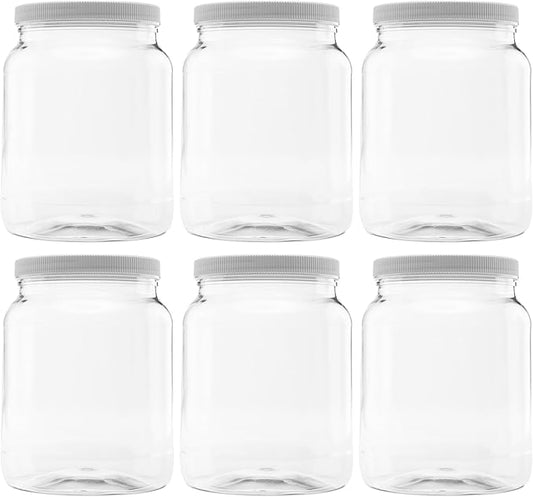 Plastic Storage Jars with Leak Proof Lids, BPA Free, Hand Wash Only (64oz, 6PK White)