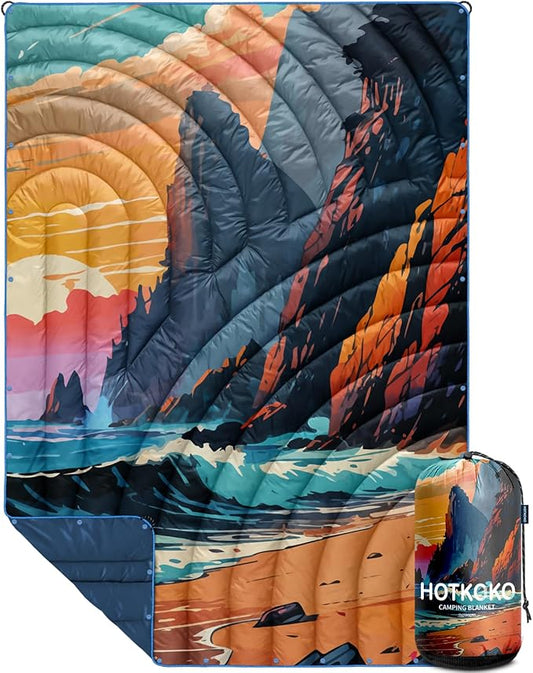 Camping Blanket,Lightweight Puffy Printed Camping Blanket Packable Outdoor Blanket for Camping,Traveling, Stadium, Hiking, Picnics