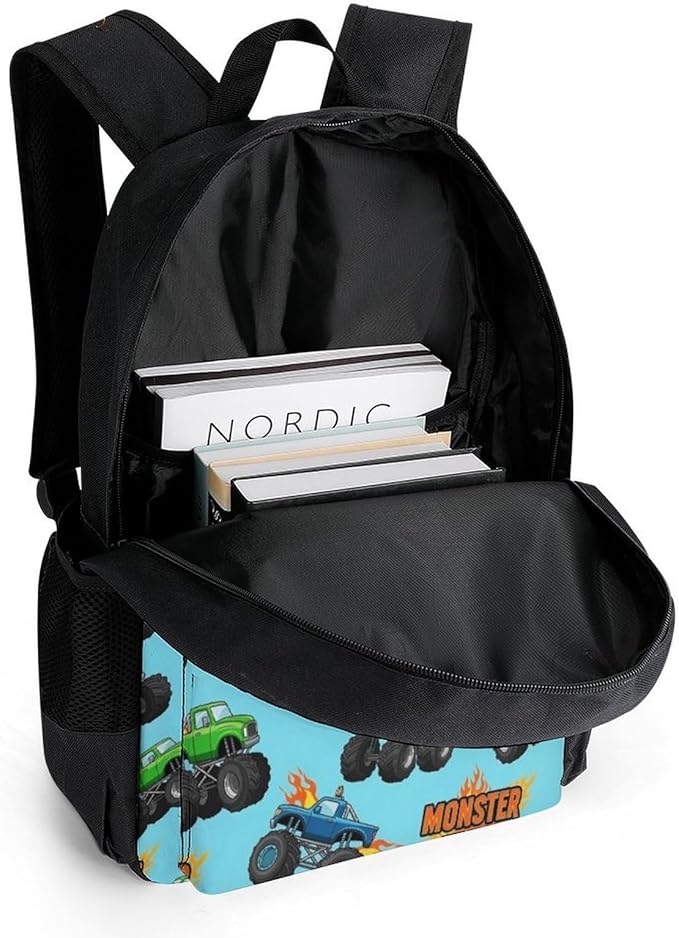 Supdreamc Men Women Polyester Monster Truck Cartoon Daypack Big Capacity Shoulder Bag With Smooth Zippers for Hiking Work Walking Cycling