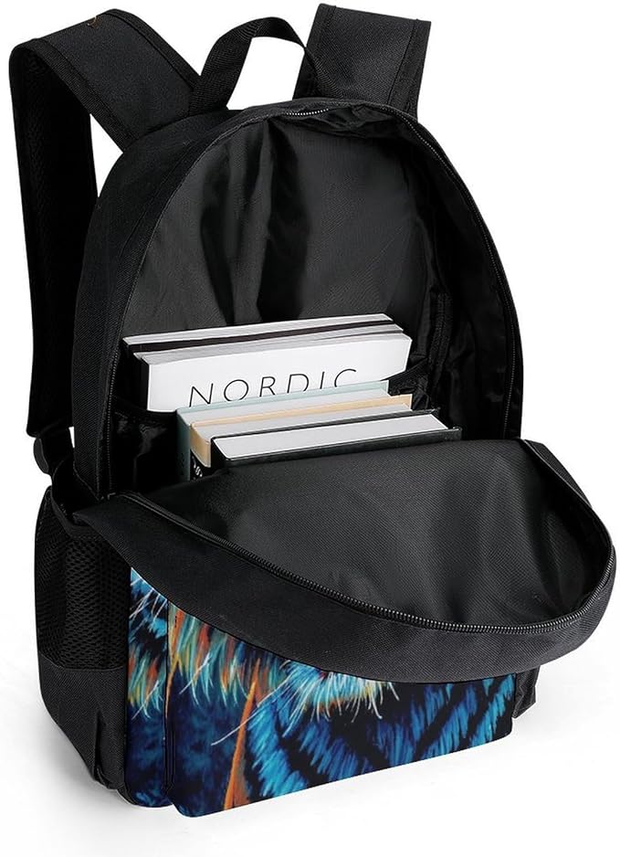 Supdreamc Men Women Polyester Blue Fierce Wild Tiger Animal King Art Casual Daypack Large Capacity Carry On Bag With Adjustable Shoulder Straps for Camping Work Running