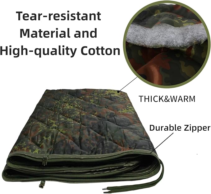 Camo Poncho Liner, Army Blanket, Military Sleeping Bag, with A Compression Carrying Bag, for Traveling, Hiking, Camping, Outdoor Survival, Car Blanket