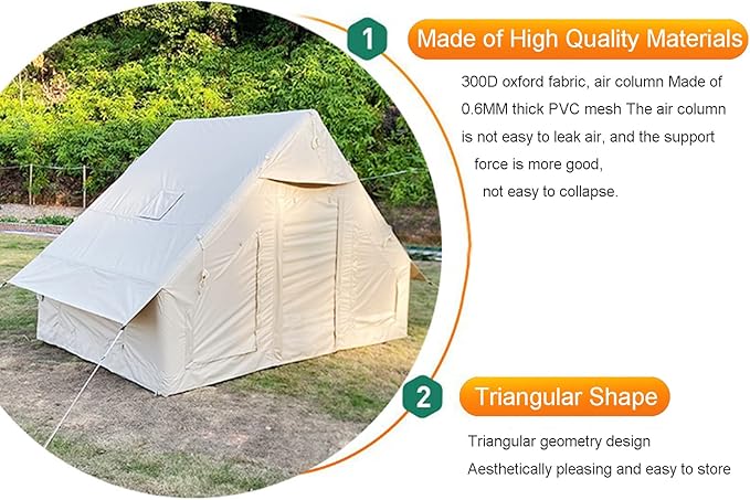 GeRRiT Inflatable Glamping Tent Canvas Bell Tent 2-8 Person Large Yurt Tent Easy Setup Waterproof Breathable Outdoor Oxford Canvas Teepee Tents 4-Season for Family Camping Hiking