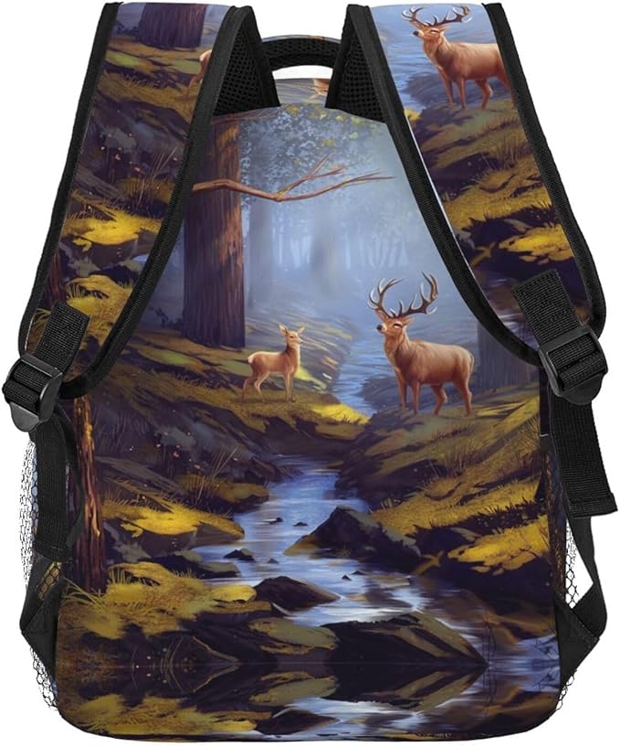 Daypack Backpack Anti-Theft Multipurpose Large Capacity Carry On Bag, Tree Camouflage Deer Art Traveling Camping Backpack With Side Pockets