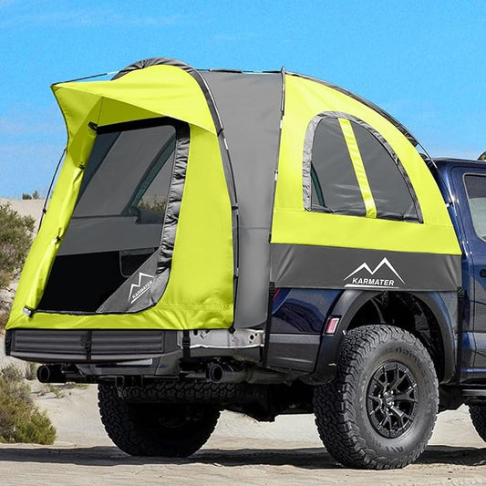Pickup Truck Tent, Waterproof PU2000mm for Camping 5.5-6 Ft Bed,2-Person Sleeping with Double Layer Design Windows, Portable Overland Tent Expandable Triangle Sunshade Awning