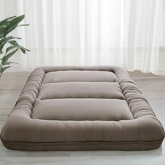 MAXYOYO 6" Extra Thick Japanese Floor Mattress Futon Mattress, Foldable Tatami Pad for Adults, Roll Up Floor Bed for Guest Room Bedroom RV, Dark Grey, Queen