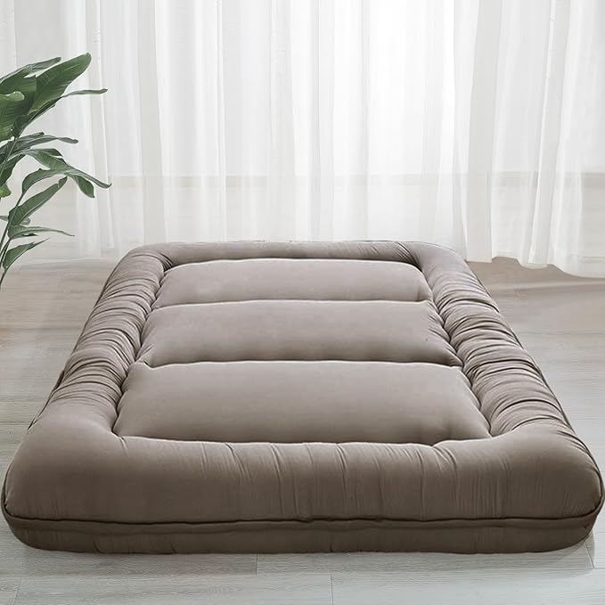 MAXYOYO 6" Extra Thick Japanese Floor Mattress Futon Mattress, Foldable Tatami Pad for Adults, Roll Up Floor Bed for Guest Room Bedroom RV, Dark Grey, Full