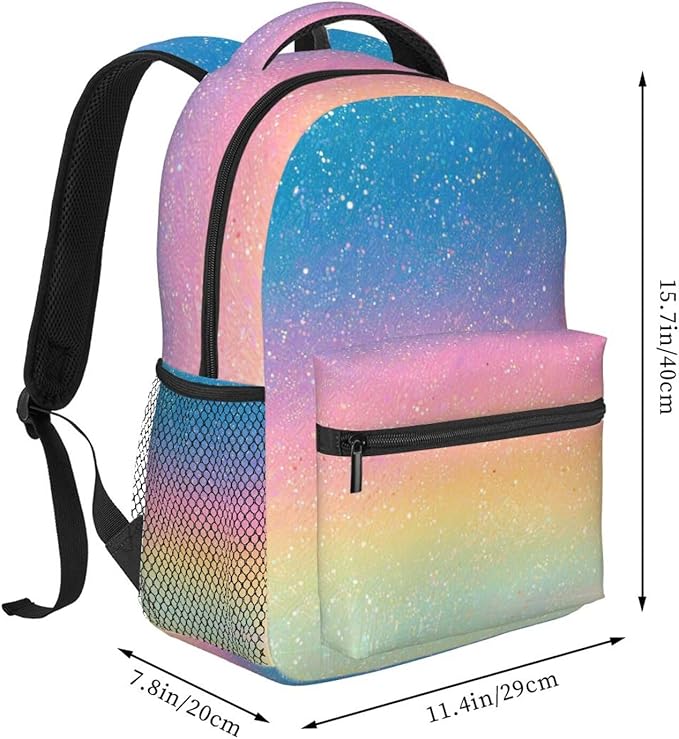 Adults Lightweight Colorful Glitter Sparkle Pattern Rucksacks Large Capacity Bookbag With Adjustable Shoulder Straps for Trekking Outdoors Bicycle