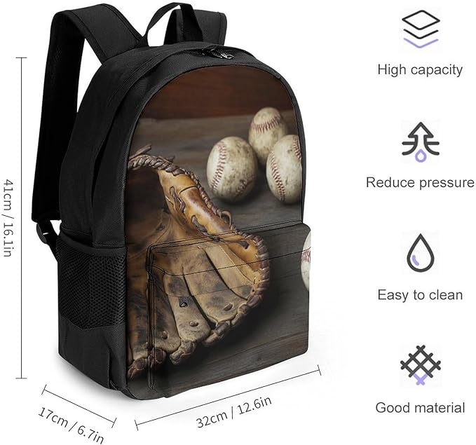 Men Women Polyester Retro Baseball Daypack Big Capacity Shoulder Bag With Adjustable Shoulder Straps for Camping Travel Walking Cycling