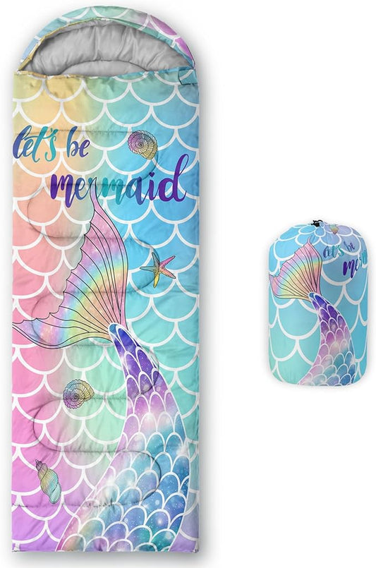 Kids Sleeping Bag for Boys Girls,Rocket Moon Print-Lightweight Warm Portable Outdoor Indoor-Waterproof Cold Weather Resistant Sleeping Bag for Camping Hiking