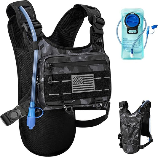 Running Hydration Vest with 2L Water Bladder， Lightweight Adjustable Hydration EDC Chest Pack for Men and Women, Water Backpack for Hiking, Cycling