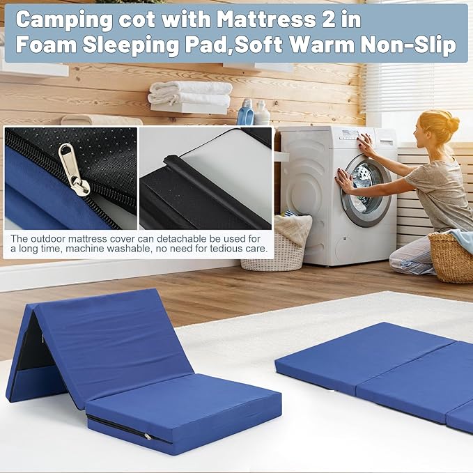 Slsy Oversized XXL Camping Cot with 2" Memory Foam Mattress, Upgraded Padded Folding Cot Bed with Carry Bag, Portable Sleeping Cot for Camping, Travel, Beach & Hiking