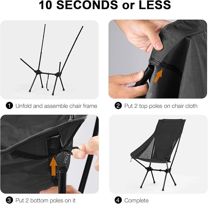 Folding Portable Camping Chair, Lightweight Compact Backpacking Hiking Chair, Beach Chair for Adults,Black