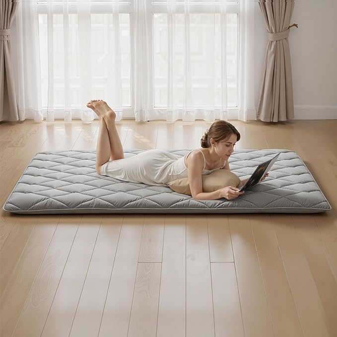 VEVOR 9-Layer Japanese Futon Mattress, 3.5" Thick Full Tatami Mat, Foldable Roll Up Mattress for Sleeping with Storage Bag, Portable Floor Mattress for Camping Dormitory Yoga, Gray