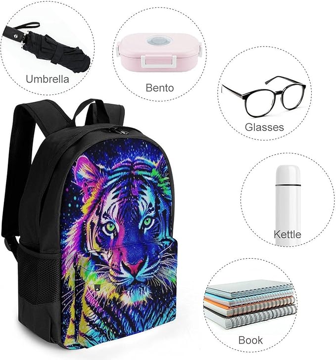 Supdreamc Lightweight Rucksack for Sports Travel Running, Big Capacity Multipurpose Anti-Theft Bookbag, Abstract Colorful Tiger Art Travel and Sport Backpack Rucksack