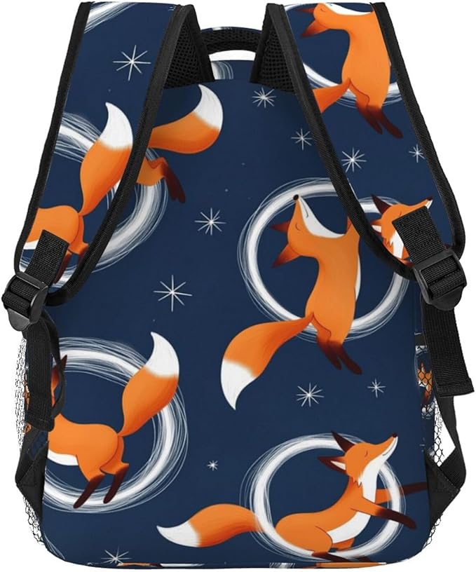 Polyester Daypack Backpack for Sports Travel Running, Big Capacity Anti-Theft Multipurpose Carry On Bag, Cute Little Foxes Pattern Laptop Book Bag Rucksack