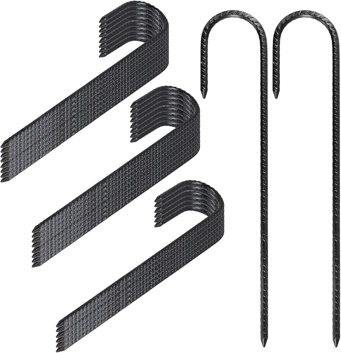 24 Pack Rebar Stakes, 12 Inch J Hook Steel Ground Anchors for Garden, Tent, Trampoline