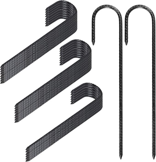 24 Pack Rebar Stakes, 12 Inch J Hook Steel Ground Anchors for Garden, Tent, Trampoline