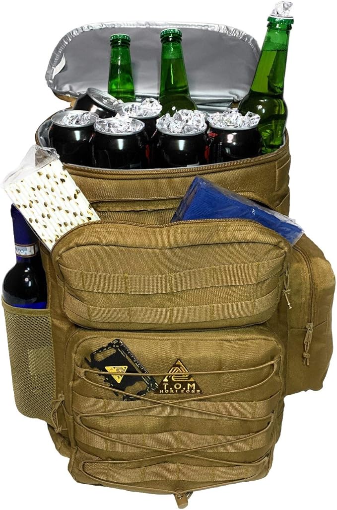 Cooler Backpack, Tactical, Insulated. Heavy Duty, Extra Large, Leak Proof for Hiking, Camping, Beach. Bonus, Credit Card Multi Tool Included