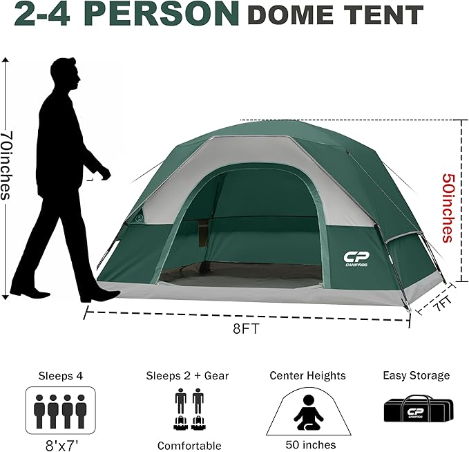 Tents for Camping 4 Person Tent Waterproof Windproof Double Layer Camping Tent, Easy Setup Dome Tent with Large Mesh Windows & Wider Door for Outdoor Camping & Hiking