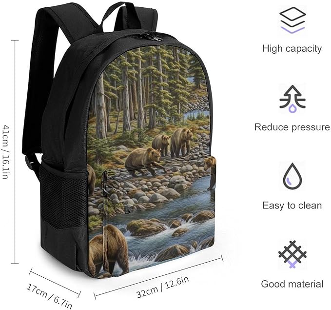 Casual Daypack Multipurpose Anti-Theft Large Capacity Carry On Bag, Western Mountain Bear Retro Casual Daypack Climbing Shoulder Bag With Padded Straps