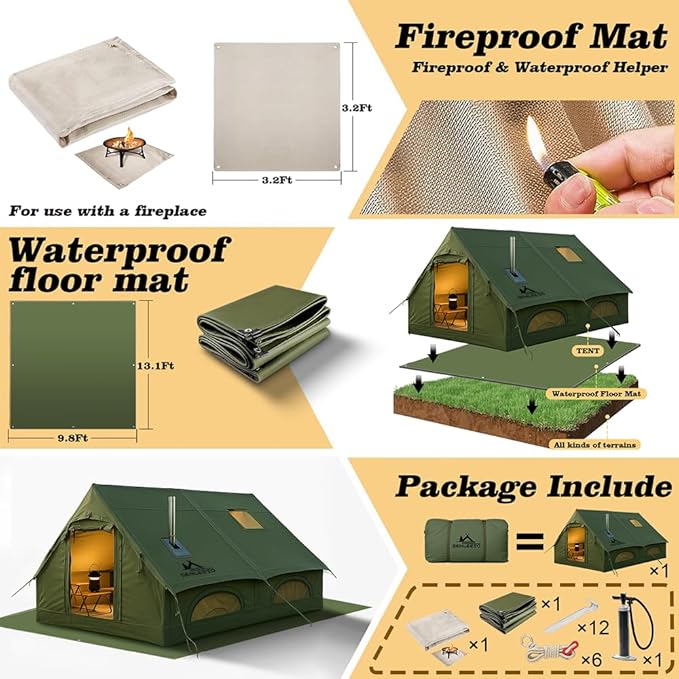 Inflatable Tents for Camping, Large Inflatable Camping Tent with Hand Pump, Easy Setup Tents for 4-6 People, Portable Glamping Tent