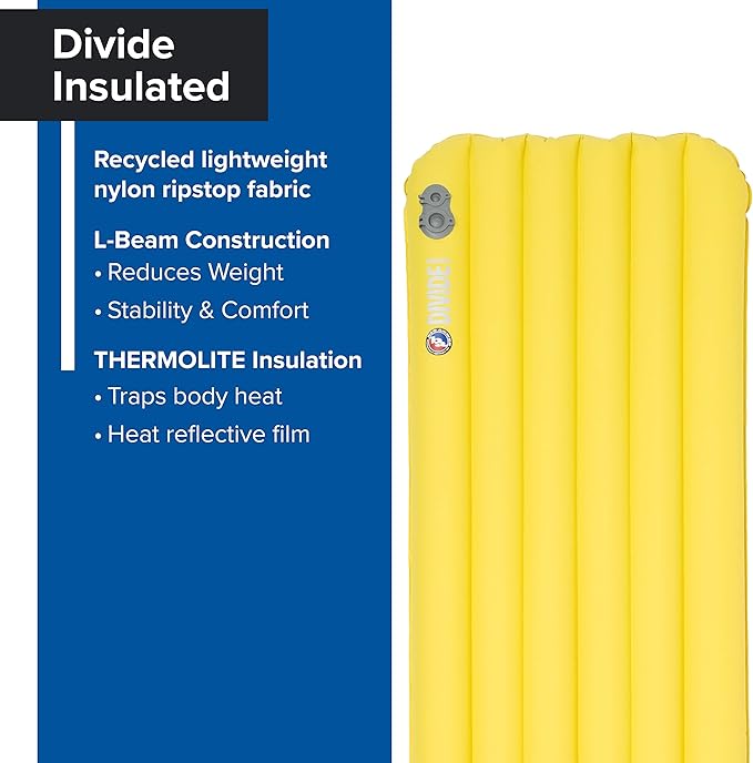 Big Agnes Divide - Lightweight, Compact, Air Chamber Sleeping Pad, Petite, Warm Olive