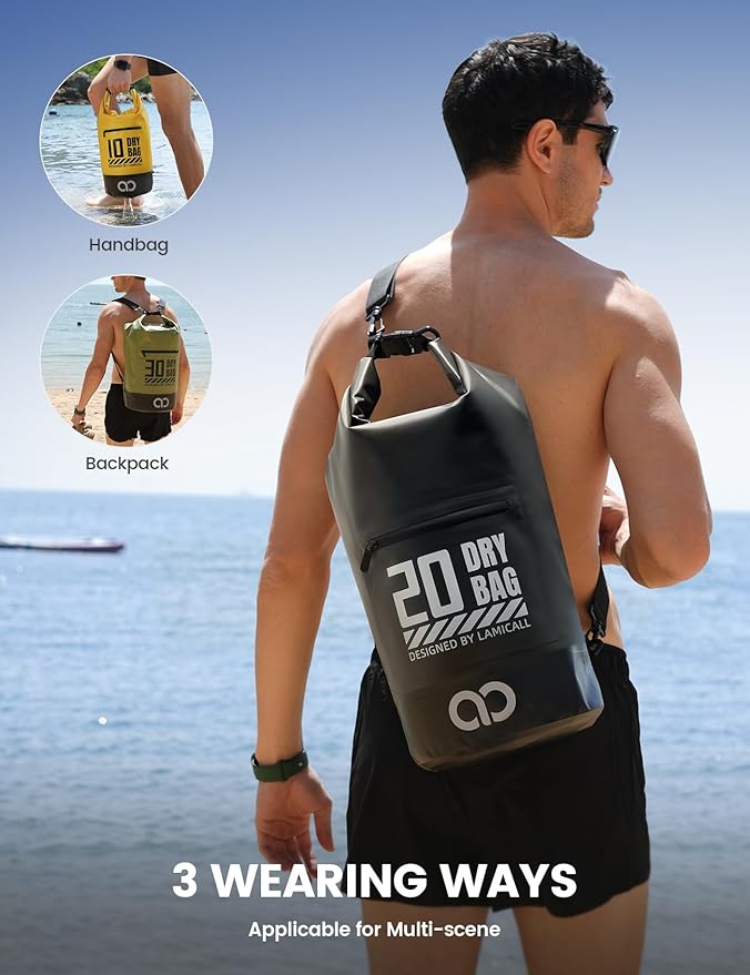 Lamicall Small Dry Bag, Waterproof Bag - [Durable & Floating] 5L/10L/20L/30L/40L Water Proof Bag with Waterproof Phone Pouch, Keeps Gear Dry Sack for Kayak Swim Boat Paddle Boarding Hiking Fishing