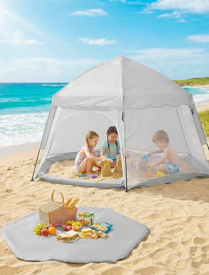 Porayhut Large Pop Up Play Tent for Kids, 78" Instant Toddler Playhouse with Removable Floor & UV50+ Sun Shade, 360° Mesh Mosquito-Free Tent for Indoor Outdoor Beach Backyard, Fits 4 Kids