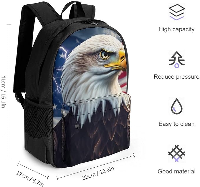 Supdreamc Lightweight Rucksack for Sports Travel Running, Big Capacity Multipurpose Anti-Theft Bookbag, Bald Eagle American Flag Travel and Sport Backpack Rucksack