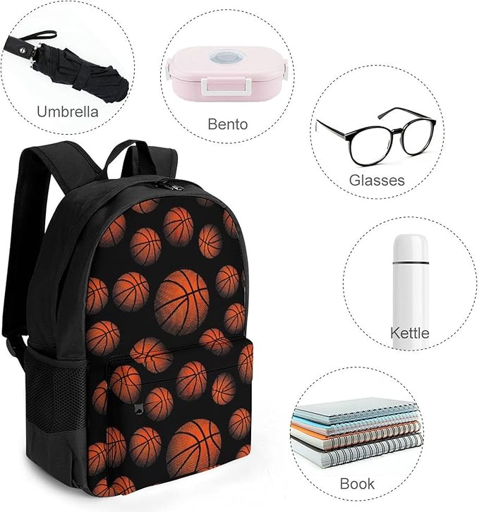 Polyester Daypack Backpack for Climbing Outdoors Running, Big Capacity Multipurpose Anti-Theft Bookbag, Basketball Black Travel Hiking Camping Rucksack