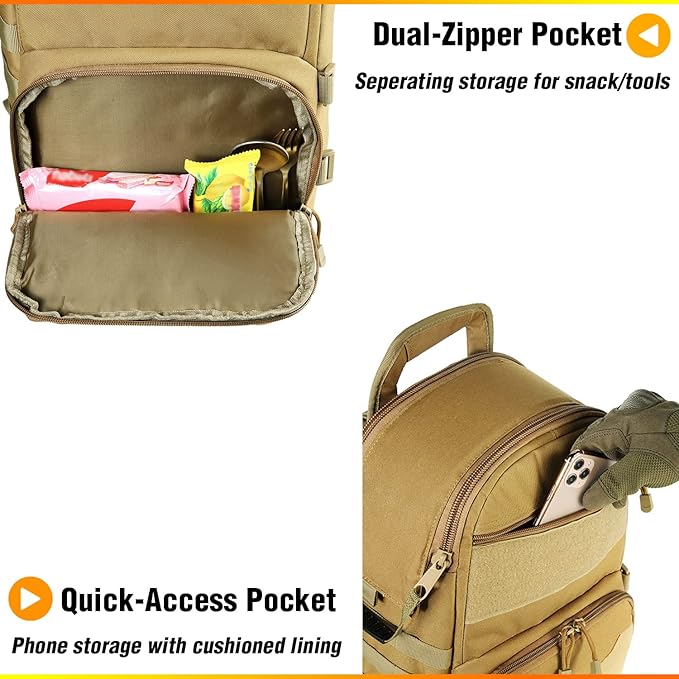 DBTAC Tactical Lunch Backpack, Large Lunch Cooler for Men Women | Backpack Coolers insulated for Work Picnic Travel (Brown, 24-Cans)