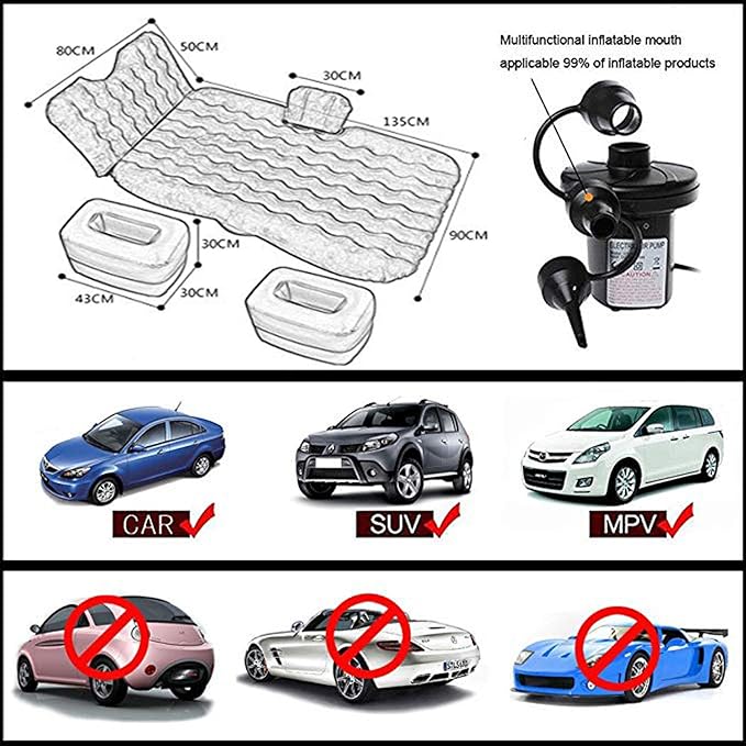 Inflatable Car Air Mattress Back Seat Bed with Air Pump,Thickened Portable Car Travel Sleeping Camping Air Mattress Blow Up Bed for Car Universal SUV