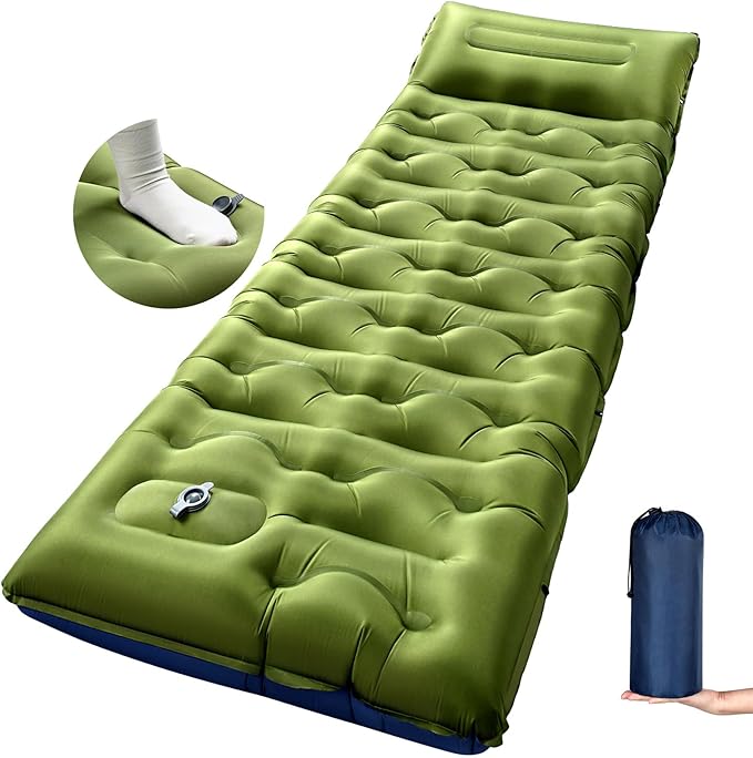 KASBAH Camping Sleeping Pad,6 inch Thick Inflatable Camping Mattress with Built-in Foot Pump and Pillow,Ultralight Sleeping Mat Backpacking Gear for Outdoor Hiking,Camping, Traveling and Tent