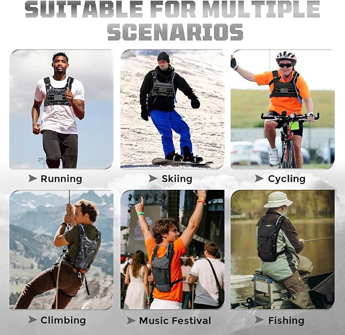 Running Hydration Vest with 2L Water Bladder， Lightweight Adjustable Hydration EDC Chest Pack for Men and Women, Water Backpack for Hiking, Cycling