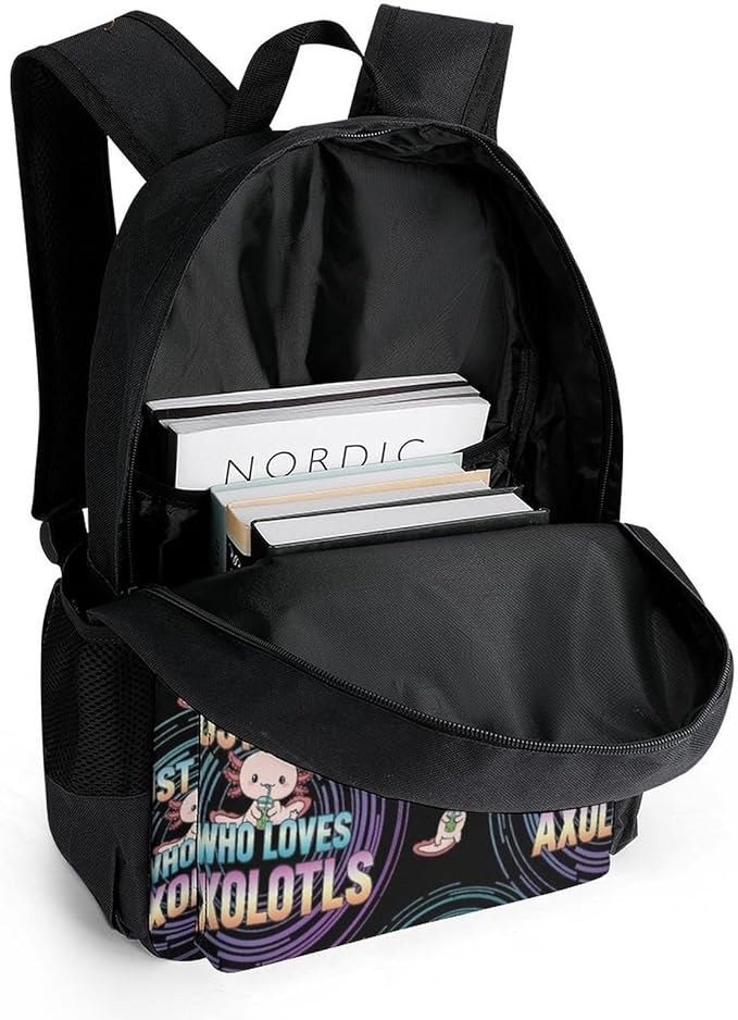 Multipurpose Business Travel Rucksack Cute Animals Pink Axolotls Prints Funny Black College Bookbag with Large Capacity Backpack for College Men Women
