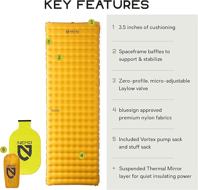 Nemo Equipment Tensor Trail Ultralight Insulated Sleeping Pad - Long Wide (76"x25") - Mango/Huckleberry