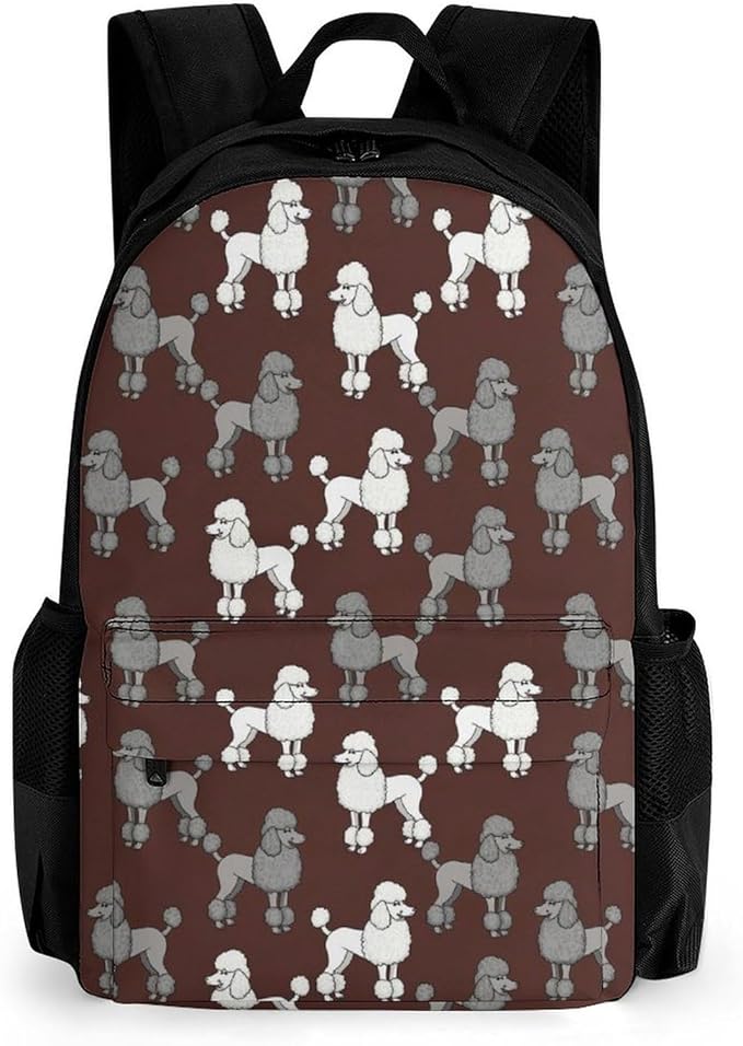 Daypack Backpack Polyester Multipurpose Anti-Theft Poodles In Grey White Shoulder Bag Big Capacity Gym Outdoor Hiking Backpack With Smooth Zippers