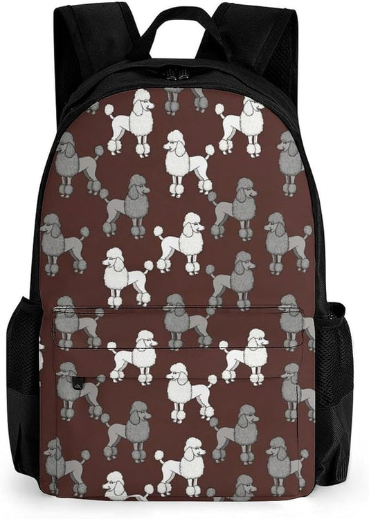 Daypack Backpack Polyester Multipurpose Anti-Theft Poodles In Grey White Shoulder Bag Big Capacity Gym Outdoor Hiking Backpack With Smooth Zippers