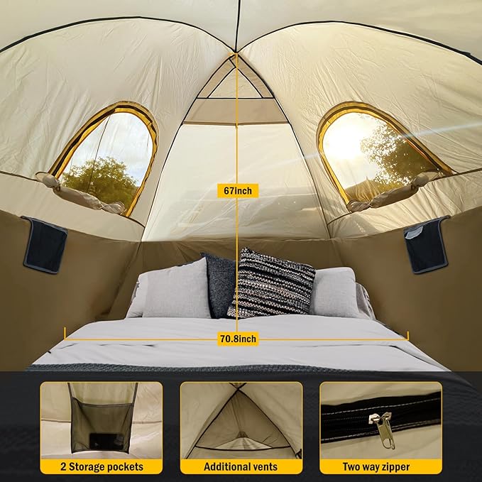 Pickup Truck Tent with Awning Shade,Waterproof PU5000mm Oxford for 6.4-6.7 FT Truck Bed for Camping Travel Outdoor Activities for Chevy Silverado,Dodge Ram,Ford F-Series,GMC Sierra,Titan,Tundra