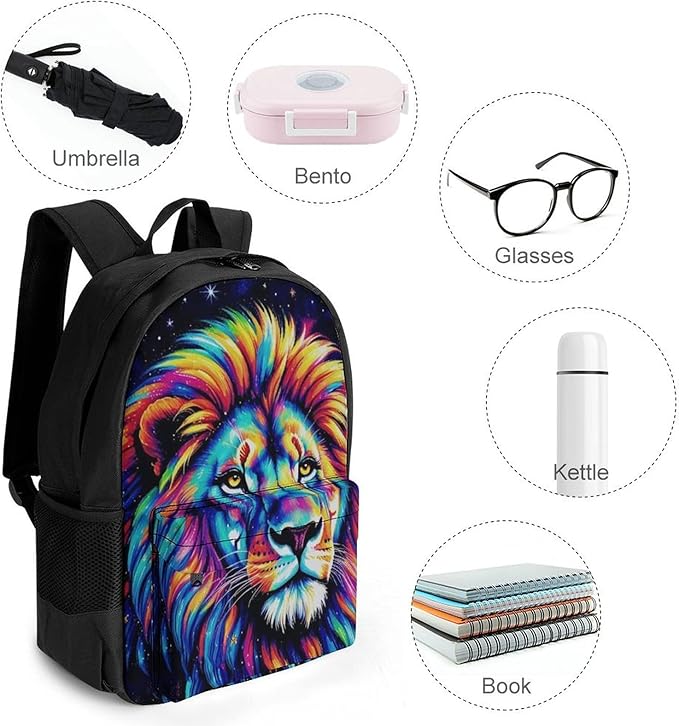 Daypack Lightweight Multipurpose Anti-Theft Galaxy Lion Art Shoulder Bag Large Capacity Laptop Book Bag Rucksack With Adjustable Shoulder Straps