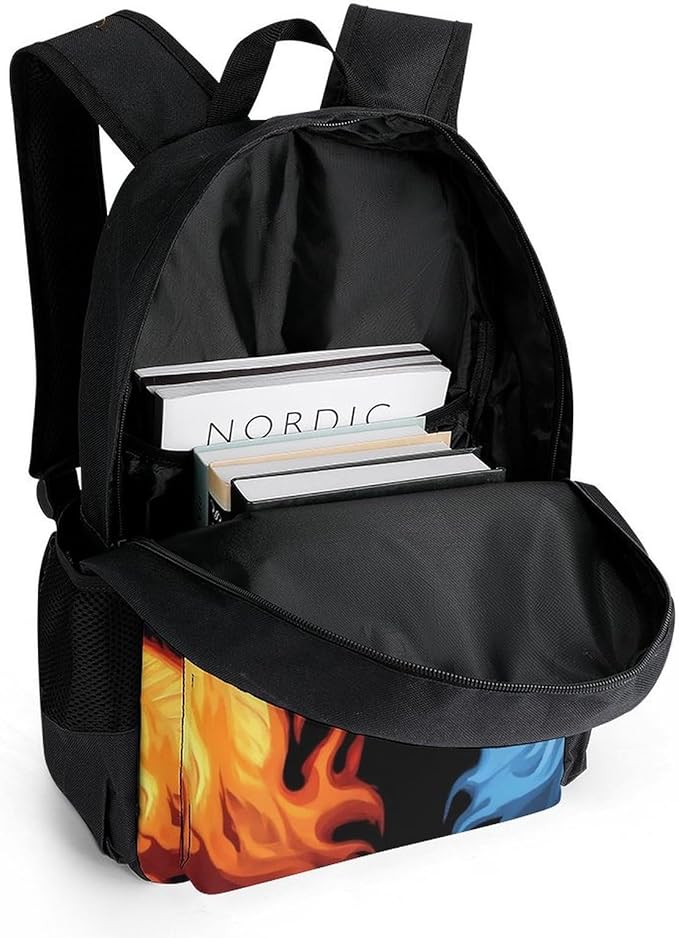 Polyester Daypack for Hiking Work Running, Big Capacity Anti-Theft Multipurpose Shoulder Bag, Red Blue Ice Fire Flame Dragon Travel and Sport Backpack Rucksack
