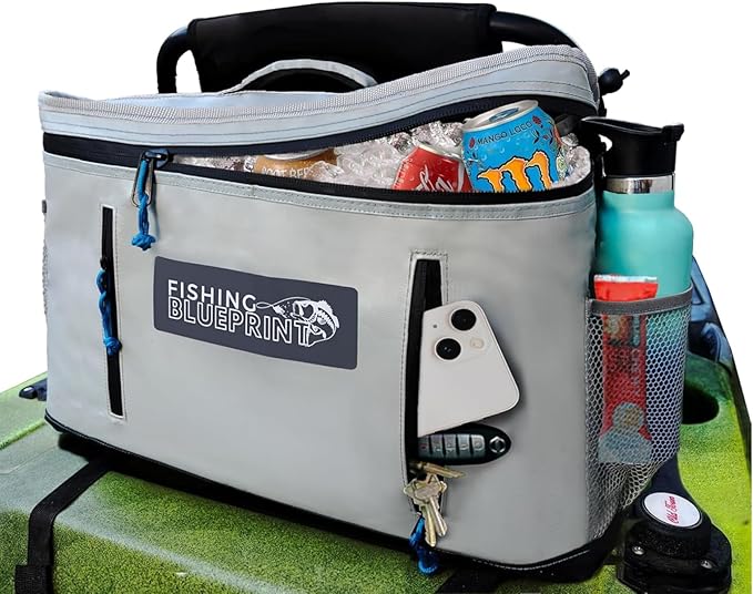 Kayak Cooler Behind Seat – Small Portable Cooler Bag for Kayak Seat Storage, Kayak Accessories for Fishing, Kayak Crate, Insulated Soft Sided Cooler Bag for Paddle Board Cooler - Fishing Blueprint
