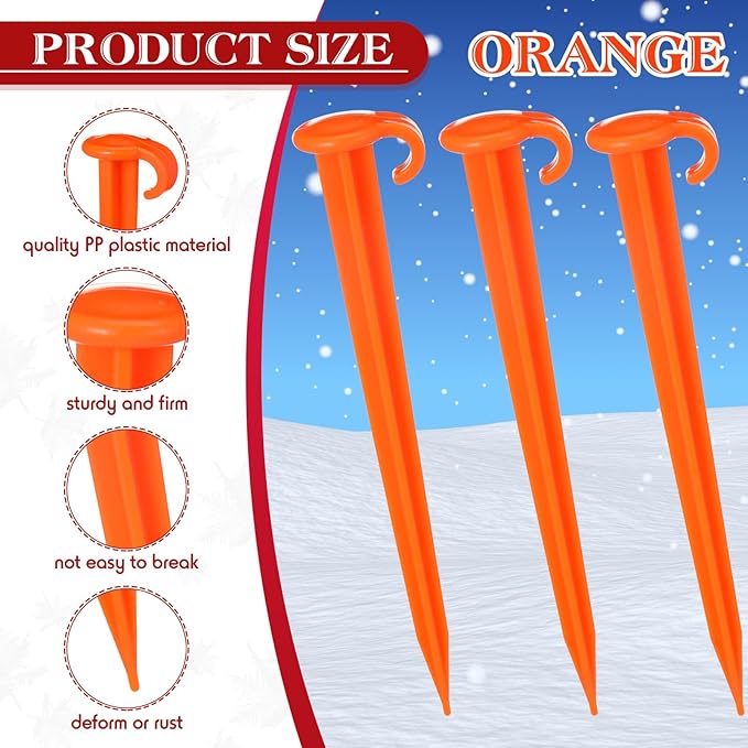 Vicenpal 24 Pcs 7 Inch Plastic Yard Stakes Inflatables Heavy Duty Plastic Garden Stakes for Tent Ground Replacement Outdoor Fence Lawn Pegs Landscape Staples Halloween Christmas Decorations (Orange)