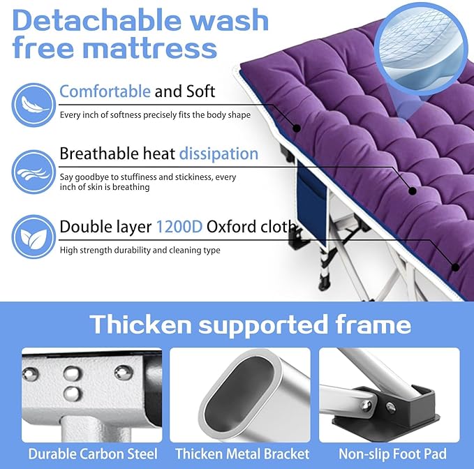 Cots for Sleeping with Pad Camping Cot with Comfortable Mattress Heavy Duty Camping Bed Sleeping Cot Include Carry Bag Camping Cots for Adults Kids Home Office Nap Indoor Outdoor
