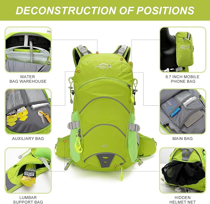 IX INOXTO 20L Hydration Backpack, Waterproof Hiking Internal Frame Backpacks with 2L Hydration Water Bladder and Rain Cover for Men, Lightweight Travel Daypack for Cycling,Camping,Ski (light green)