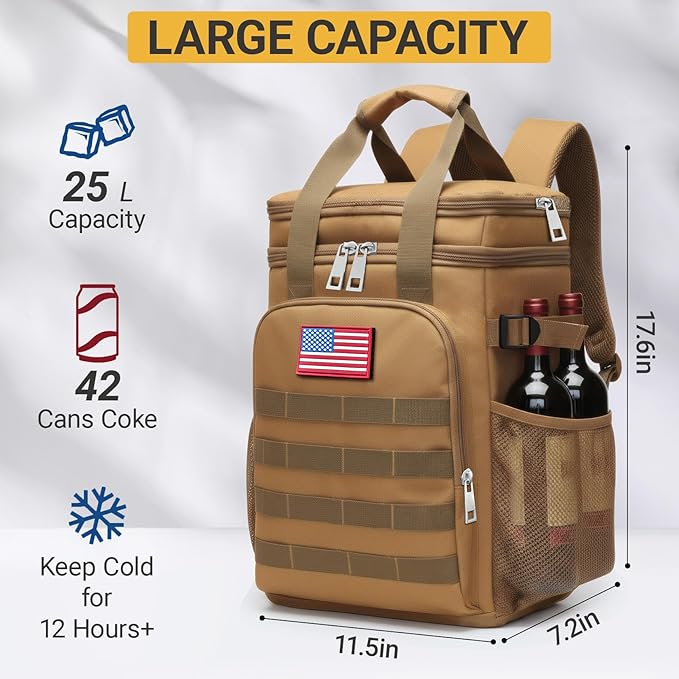 Tactical Backpack Cooler,Large Cooler Backpack Lunch Box for Men Adults Work with Handle,Insulated Soft Thermal Bag