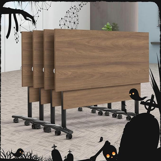 Folding Conference Table with Flip Top, 70.8" Training Desk on Wheels, Sturdy Rolling Meeting Table for Office or Study Areas
