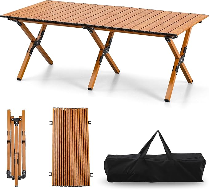 Roll-Up Camping Table Aluminum Low Folding Table for Outdoor Picnic BBQ Backyard Beach Easy Carrying in Bag-4FT