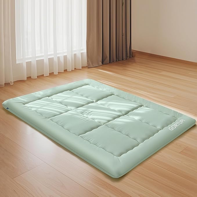 Japanese Floor Futon Queen Foldable Futon Mattress for Floor Tatami Mattress Portable Rollaway Bed for Guest Playmat for Kids Tatami Sleeping Pad Japanese Mattress for Adults Green A